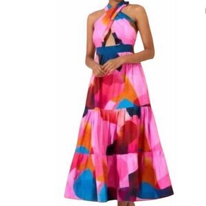 OLIPHANT Cross Front Maxi Dress In Basel Pink In Multi M